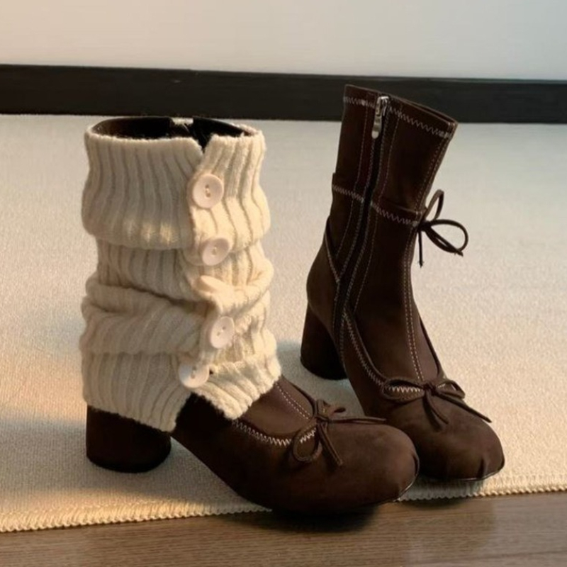 Winter Clothing For Woman - Botas de tacón alto con lazo